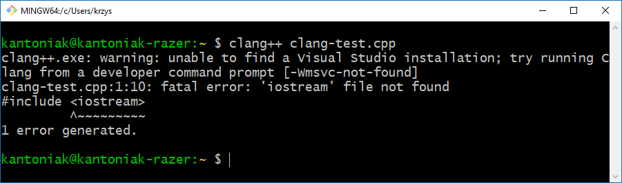Clang++: No MSVC installation